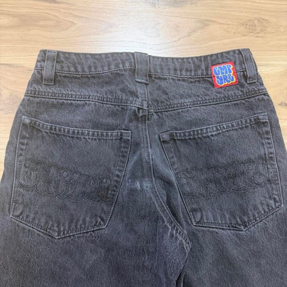 Y2K Embroidered Empyre black baggy jeans Skater Streetwear Size 28